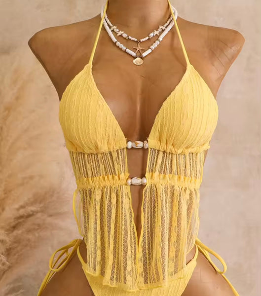 Women Sexy Yellow Halter Bikini Swimsuit