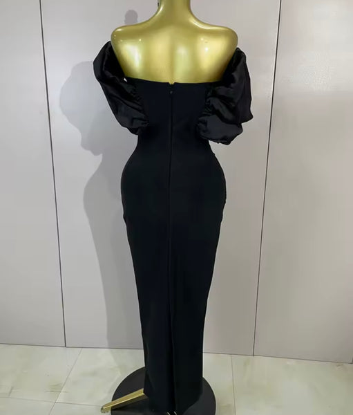 Women Elegant Off The Shoulder Bling Ruched Maxi Dress