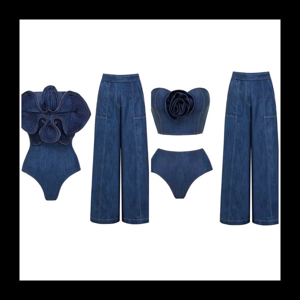 Women Fashion Denim Bikini/Swimsuit Cover Up Set