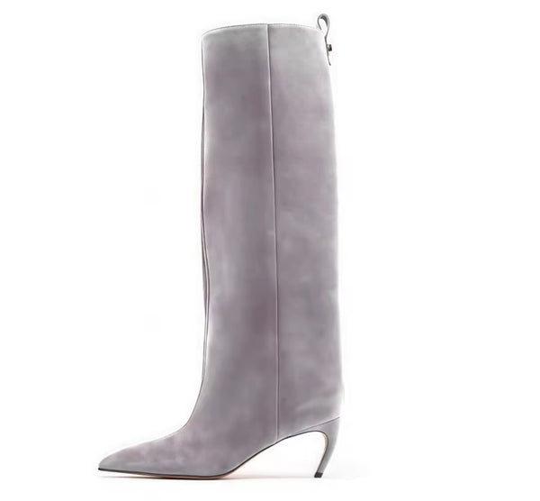 Women Color Fashion Pointed Toe Suede Knee High Boots