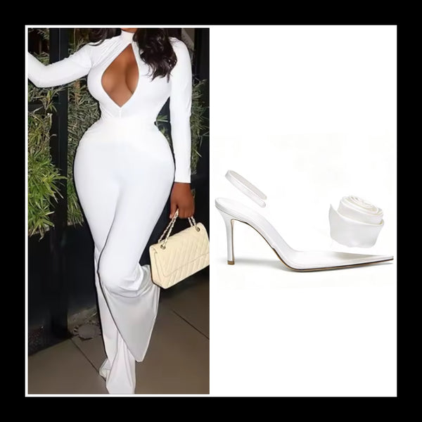Women White Cut Out Full Sleeve Sexy Jumpsuit