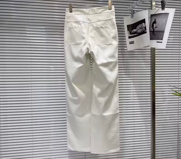 Women White Faux Leather Fashion Pants