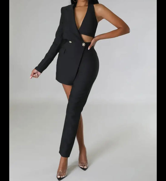 Women Black Sexy Fashion One Side Cut Out Full Sleeve Jumpsuit