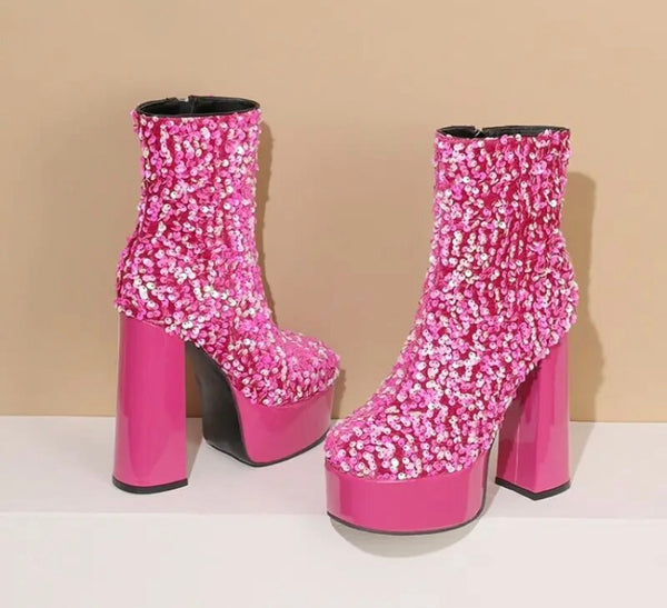 Women Platform Sequins Fashion Ankle Boots