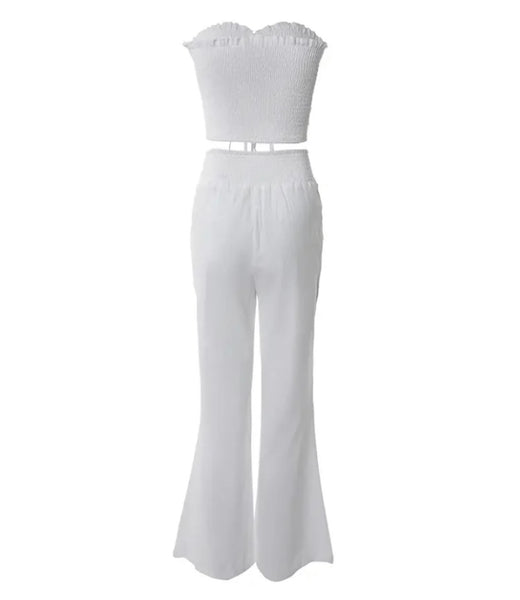 Women White Sexy Strapless Two Piece Pant Set