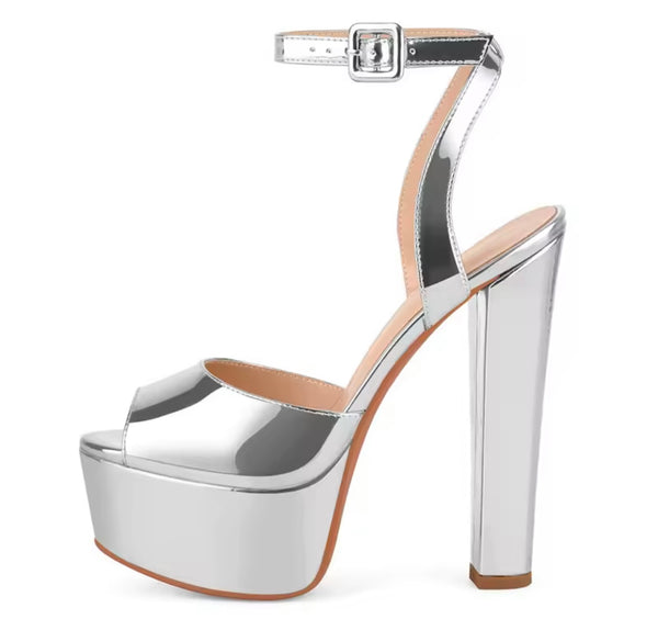 Women Patent Leather Platform High Heel Ankle Strap Sandals