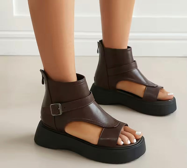 Women Fashion Faux Leather Buckled Platform Sandals