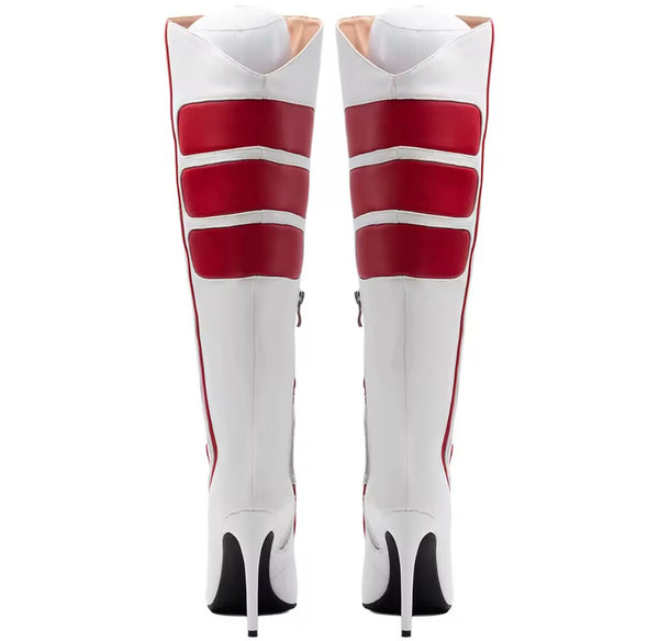 Women Fashion White/Red Pointed Toe Knee High Boots