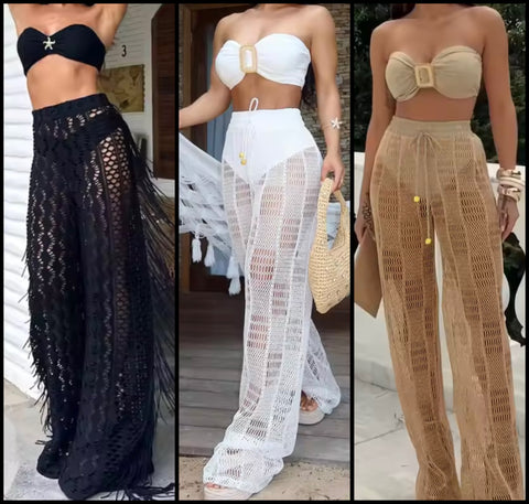 Women Sexy Strapless Bikini Knitted Cover Up Set