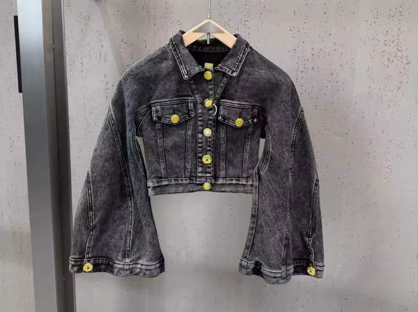 Women Fashion Button Up Denim Jacket Two Piece Short Set