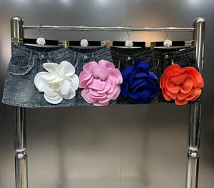 Women Sexy Fashion Color Floral Denim Skirt