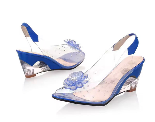 Women Fashion Floral Wedge PVC Slingback Sandals