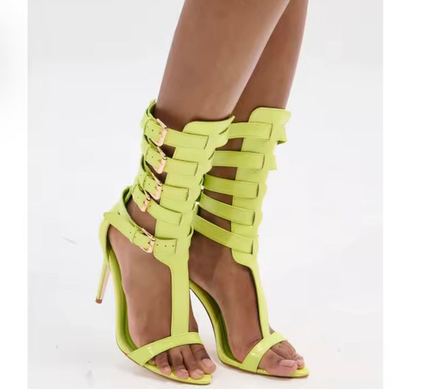 Women Fashion Color Buckled Ankle Strap High Heel Sandals