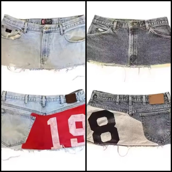 Women Sexy Fashion Color Number Print Ripped Denim Skirt