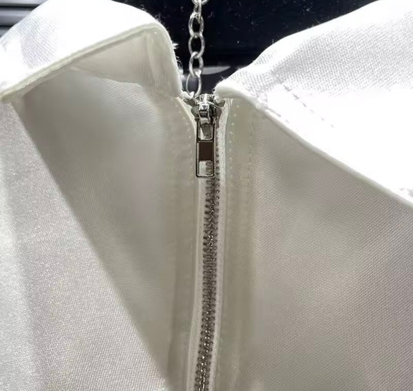Women White Fashion Collar Shawl Two Piece Skirt Set