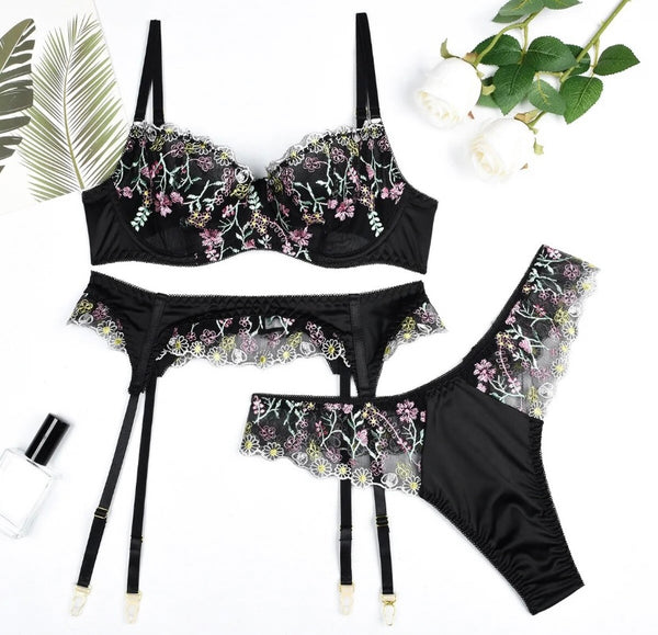 Women Sexy Colorful Floral Lace Lingerie Set