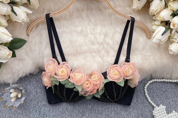 Women Sexy Sleeveless Floral Pearl Crop Top