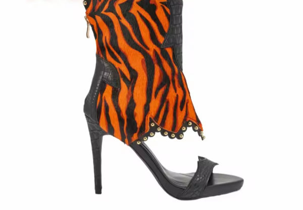 Women Fashion Open Toe Animal Print High Heel Ankle Boots