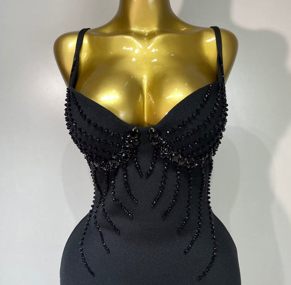 Women Sexy Sleeveless Beaded Bandage Dress