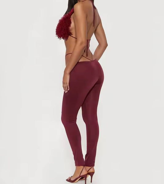 Women Sexy Feather Sleeveless Open Back Jumpsuit