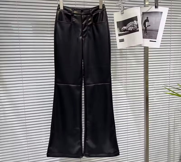 Women Sexy Lace Strapless Corset Two Piece Faux Leather Pant Set