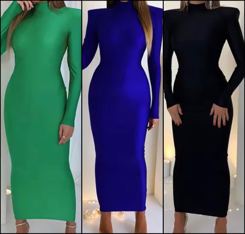 Women Solid Color Full Sleeve Sexy Maxi Dress
