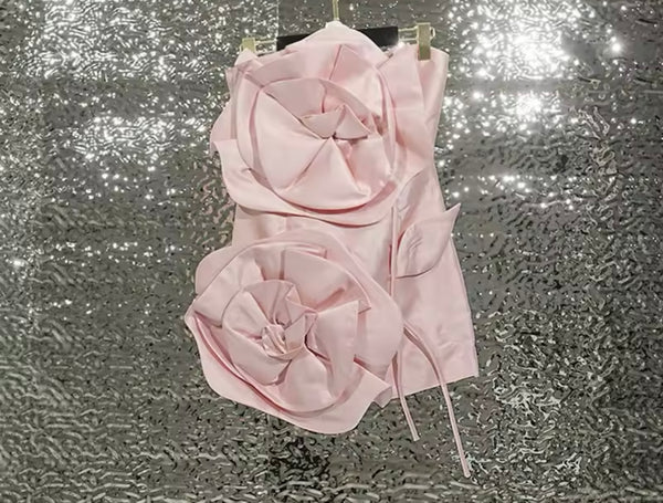 Women Sexy Strapless Flower Short Dress