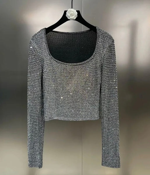 Women Fashion Gray Bling Full Sleeve Top