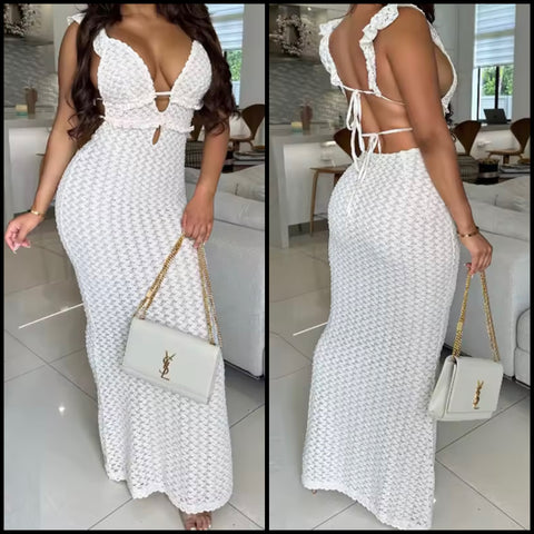 Women White Sleeveless Open Back Sexy Maxi Dress