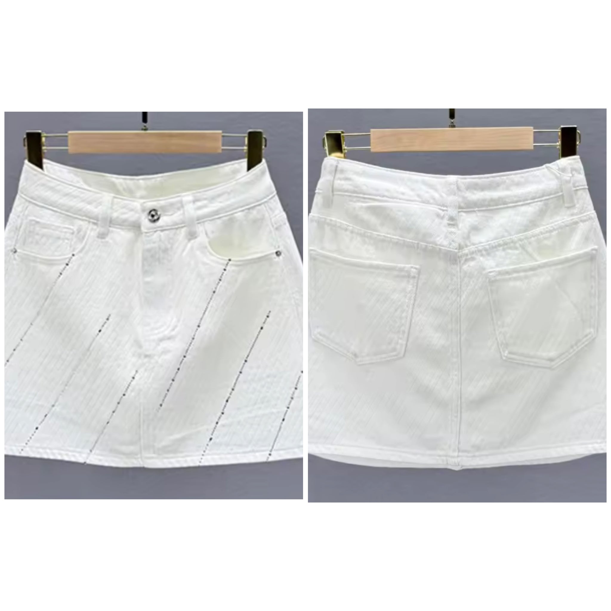 Women White Bling Rhinestone Fashion Denim Skirt