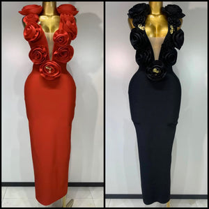 Women Sexy Sleeveless 3D Floral Bandage Maxi Dress