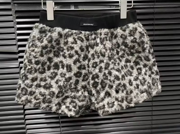 Women Fashion Leopard Fur Patchwork Three Piece Pant Set