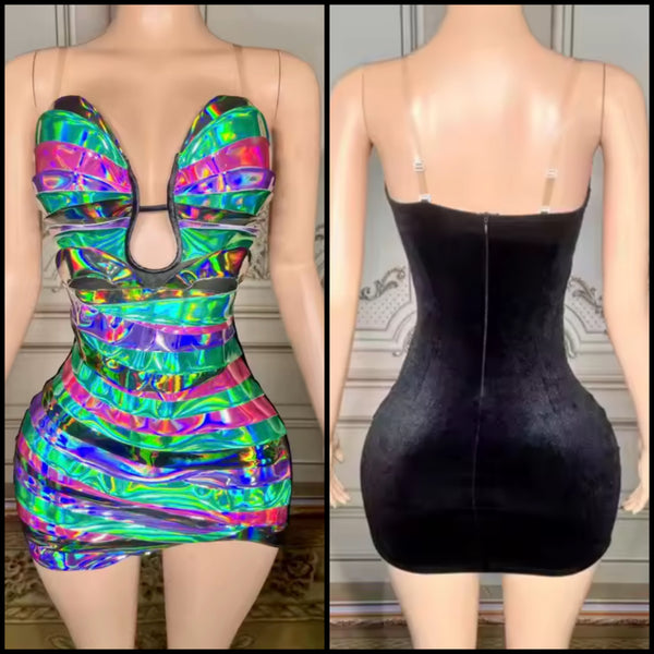Women Sexy Metallic Colorful Sleeveless Velour Dress
