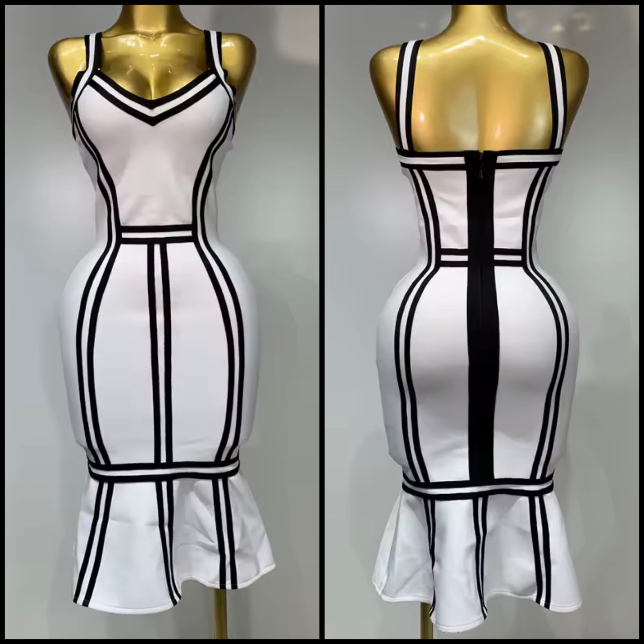 Women Sexy Sleeveless White Striped Ruffled Dress
