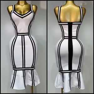 Women Sexy Sleeveless White Striped Ruffled Dress