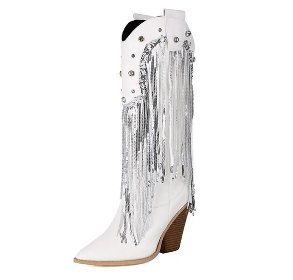 Women Fashion Bling Tassel Western Boots