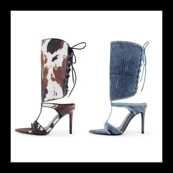 Women Open Toe Tie Up High Heel Ankle Sandals