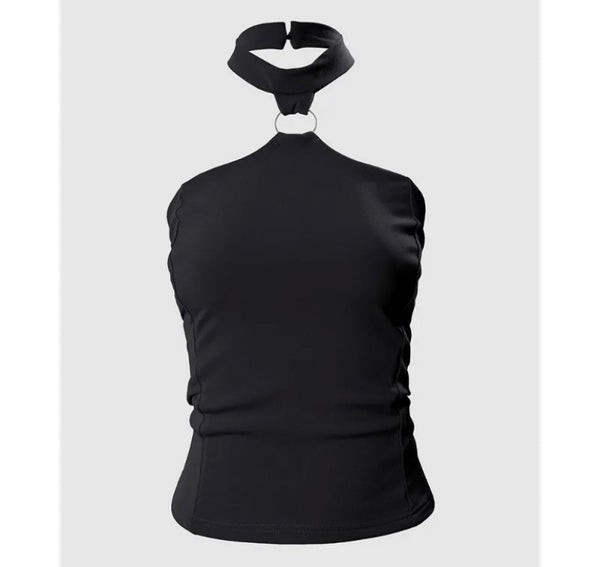 Women Fashion Halter Sleeveless Metal Ring Top