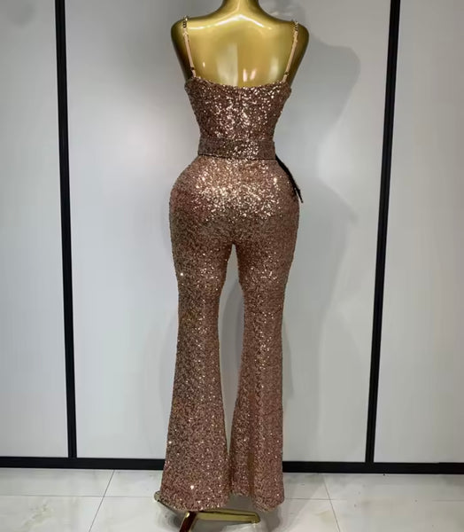 Women Sexy Chain Sleeveless Sequins Jumpsuit