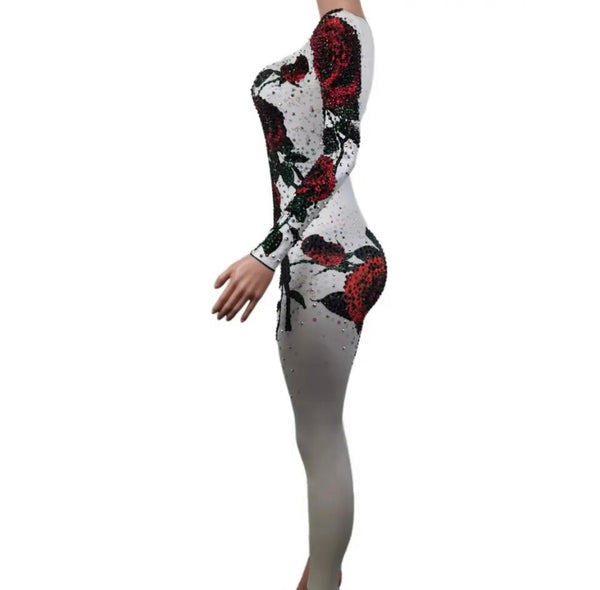 Women Sexy Rose Bling Full Sleeve Jumpsuit