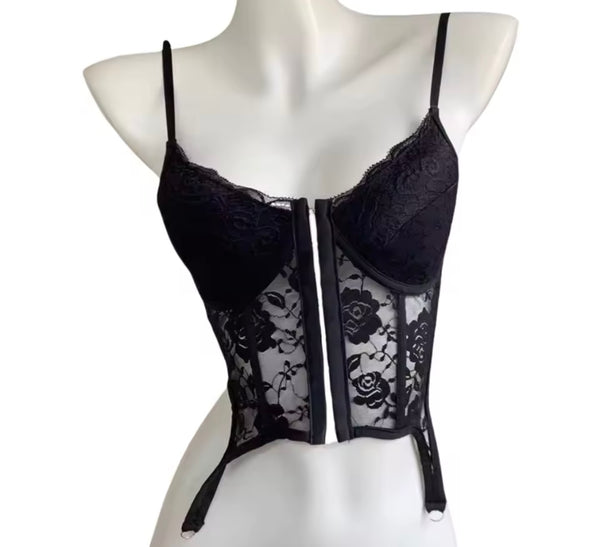 Women Sexy Sleeveless Lace Two Piece Capri Pant Set