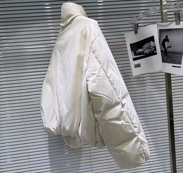 Women Fashion Puff Button Up Jacket Two Piece Skirt Set