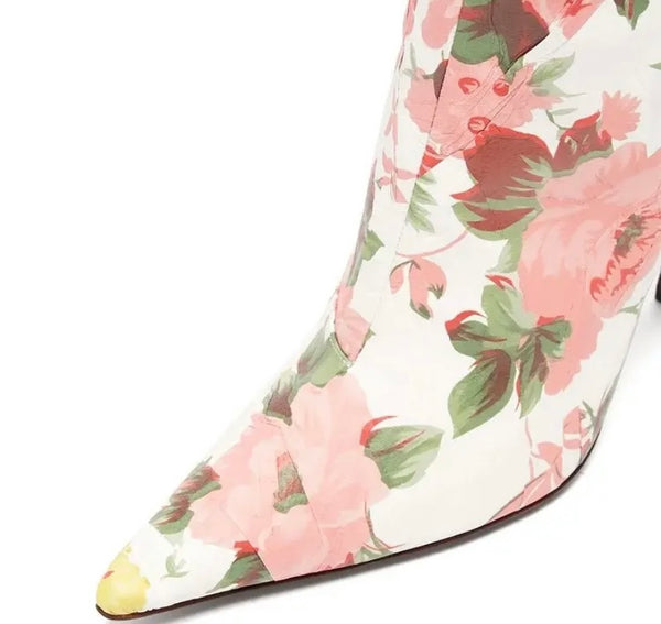 Women Fashion Knee High Floral High Heel Boots