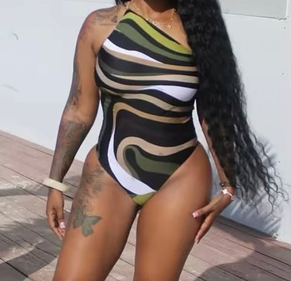 Women Sexy Fashion Multicolored Striped Swimsuit