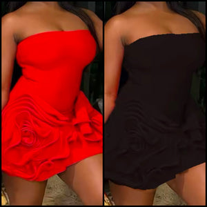 Women Sexy Strapless Solid Color Ruffled Dress