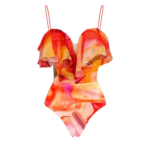 Women Sexy Colorful Ruffled Sweatsuit Cover Up Set