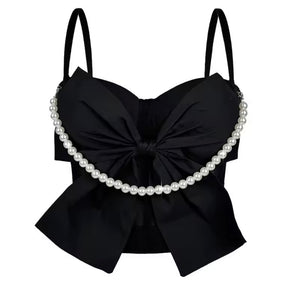 Women Pearl Bow Sleeveless Fashion Tank Top
