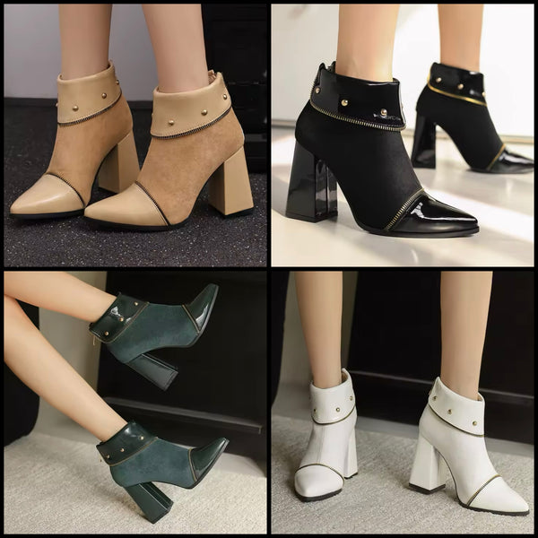 Women Fashion PU Suede Zipper High Heel Ankle Boots