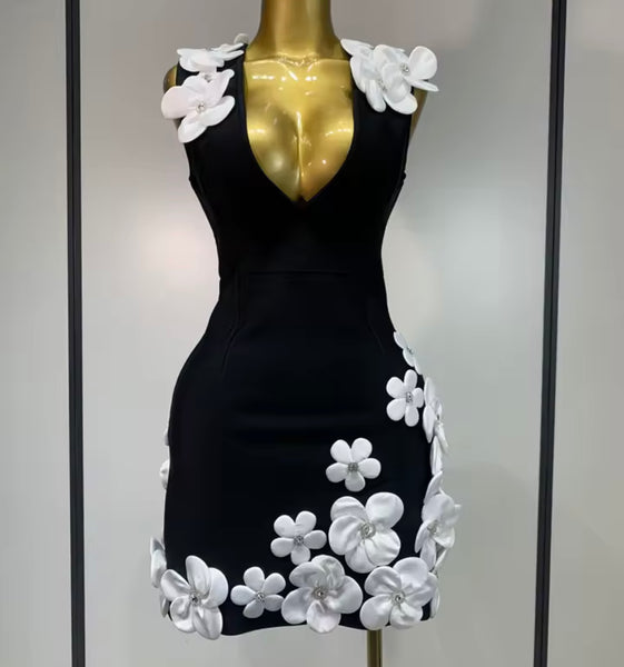 Women Sexy Sleeveless 3D Floral Pink Dress