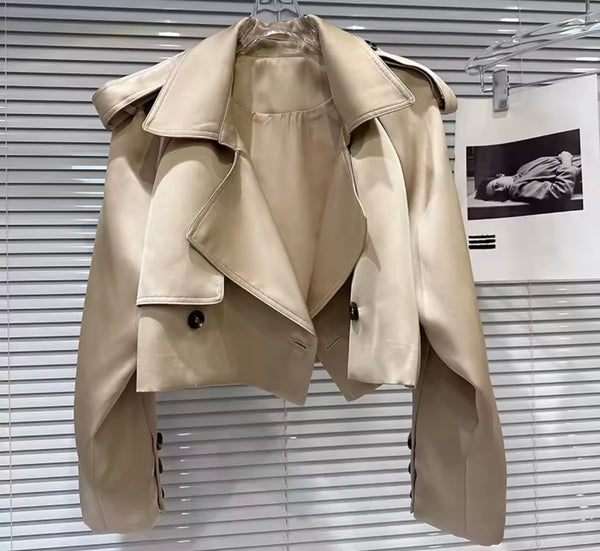 Women Fashion Khaki Sleeveless Dress Two Piece Jacket Set